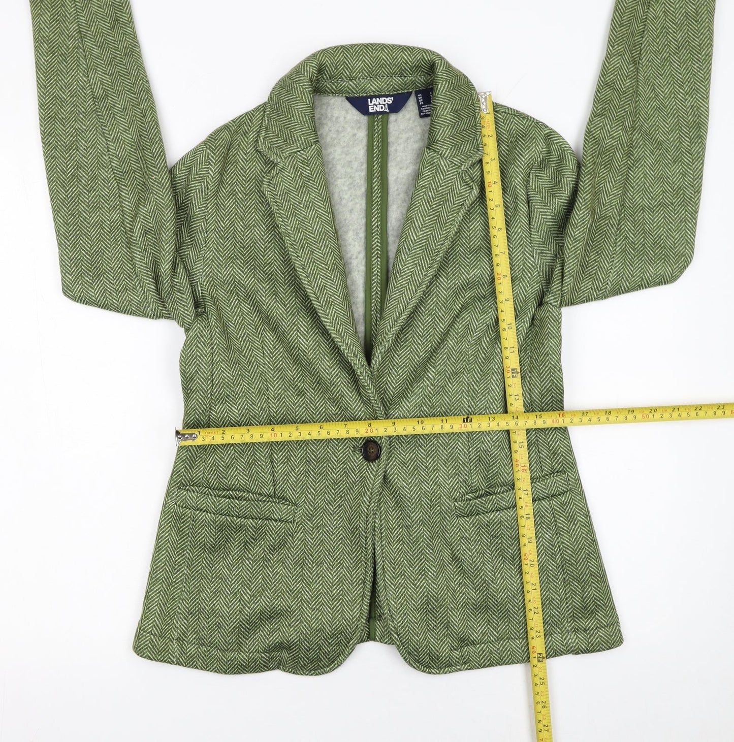 Lands' End Women's Green Tweed Blazer Size S Classic Fit
