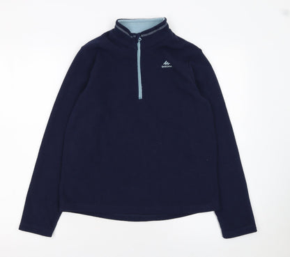 Additional front view of Quechua boys’ blue fleece 1/2 zip pullover sweatshirt 12-13 years