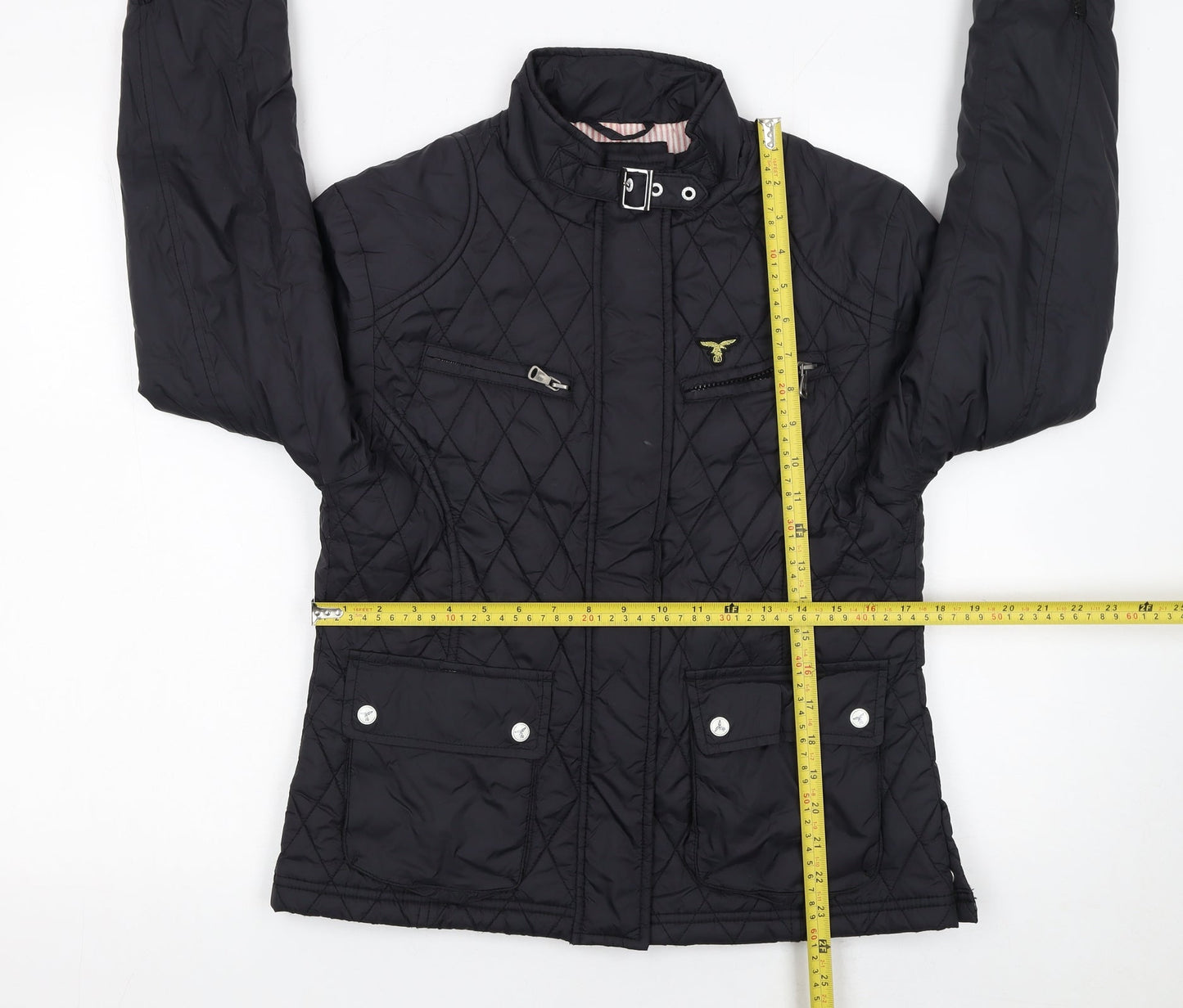 Le Breve Womens Black L Quilted Short Jacket with Belt Detail