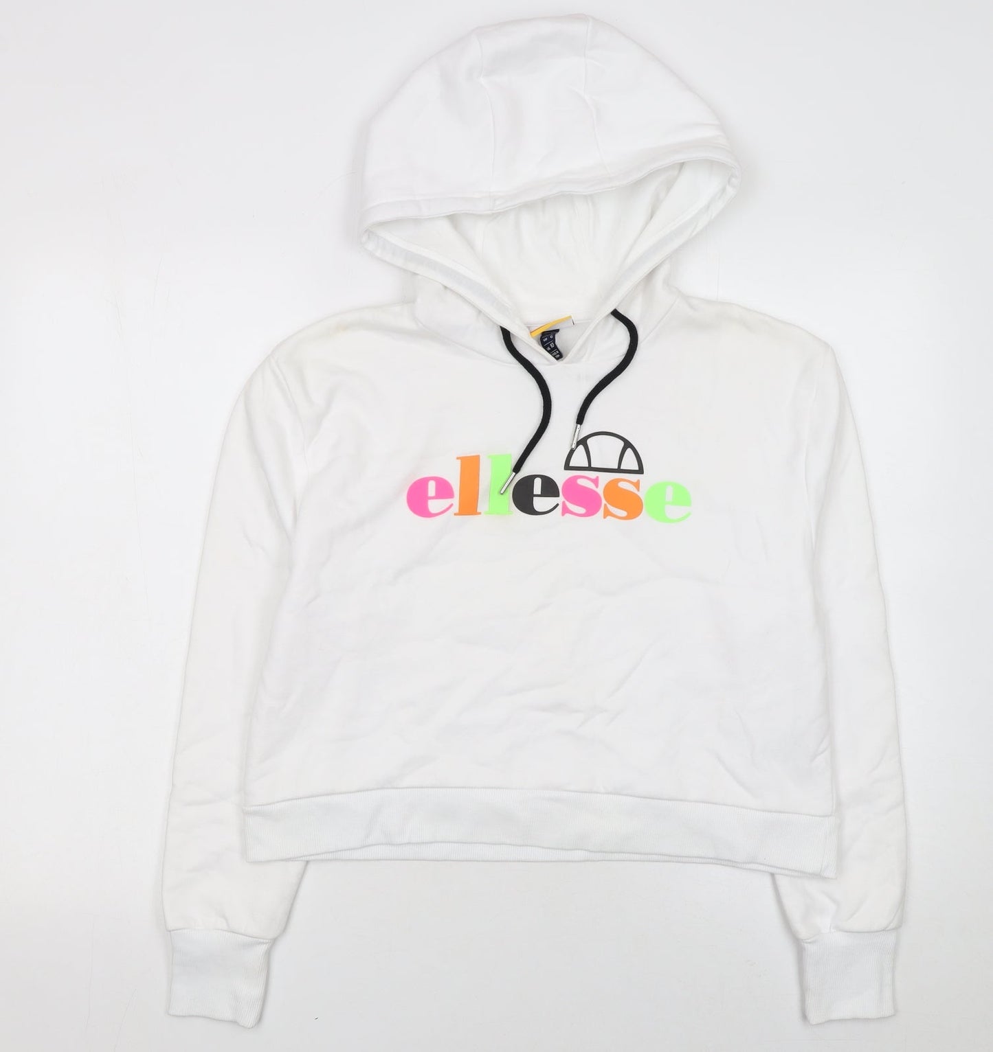 Ellesse Womens White Pullover Hoodie UK 10 Cotton Blend Logo Design