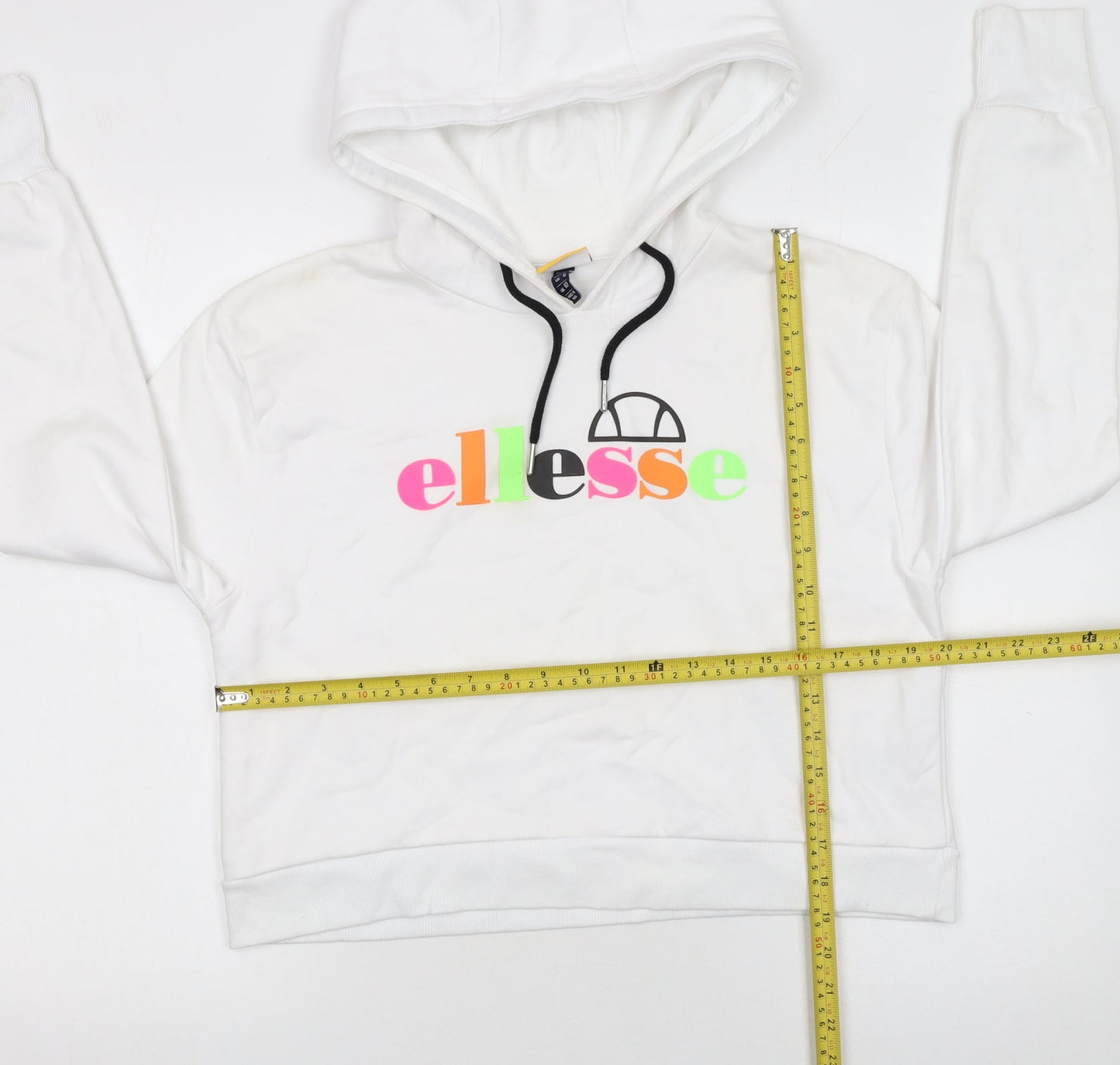 Ellesse Womens White Pullover Hoodie UK 10 Cotton Blend Logo Design