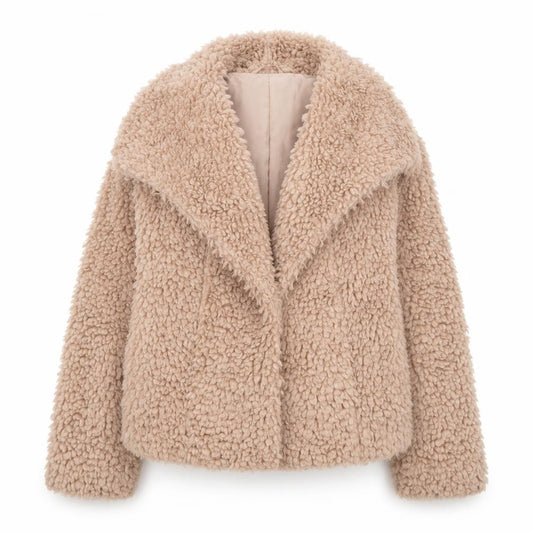 Hollister Women Beige Faux Fur Short Jacket Size S