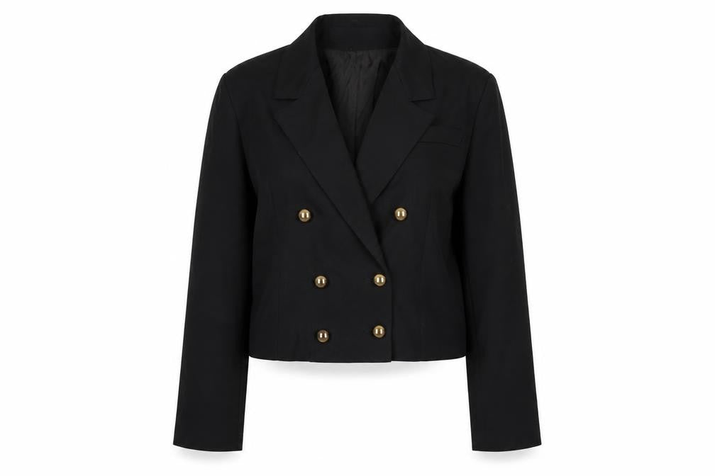Etam Women Black Size 16 Double-Breasted Cropped Blazer
