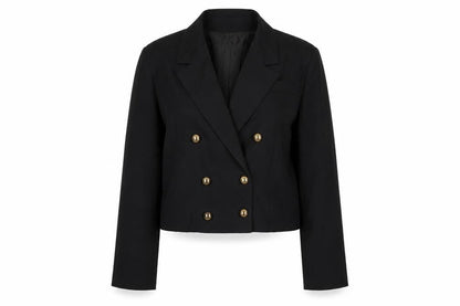 Etam Women Black Size 16 Double-Breasted Cropped Blazer