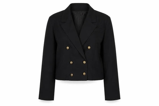 Etam Women Black Size 16 Double-Breasted Cropped Blazer