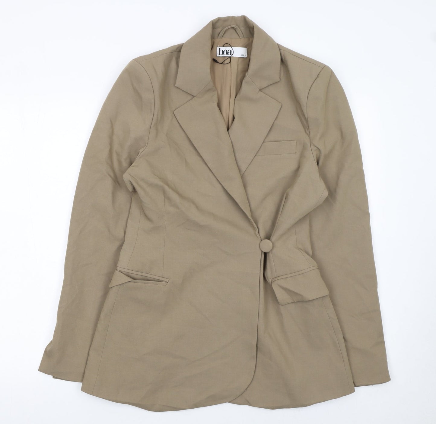 Boa Women Beige Single Breasted Blazer Jacket Size S Wool Blend