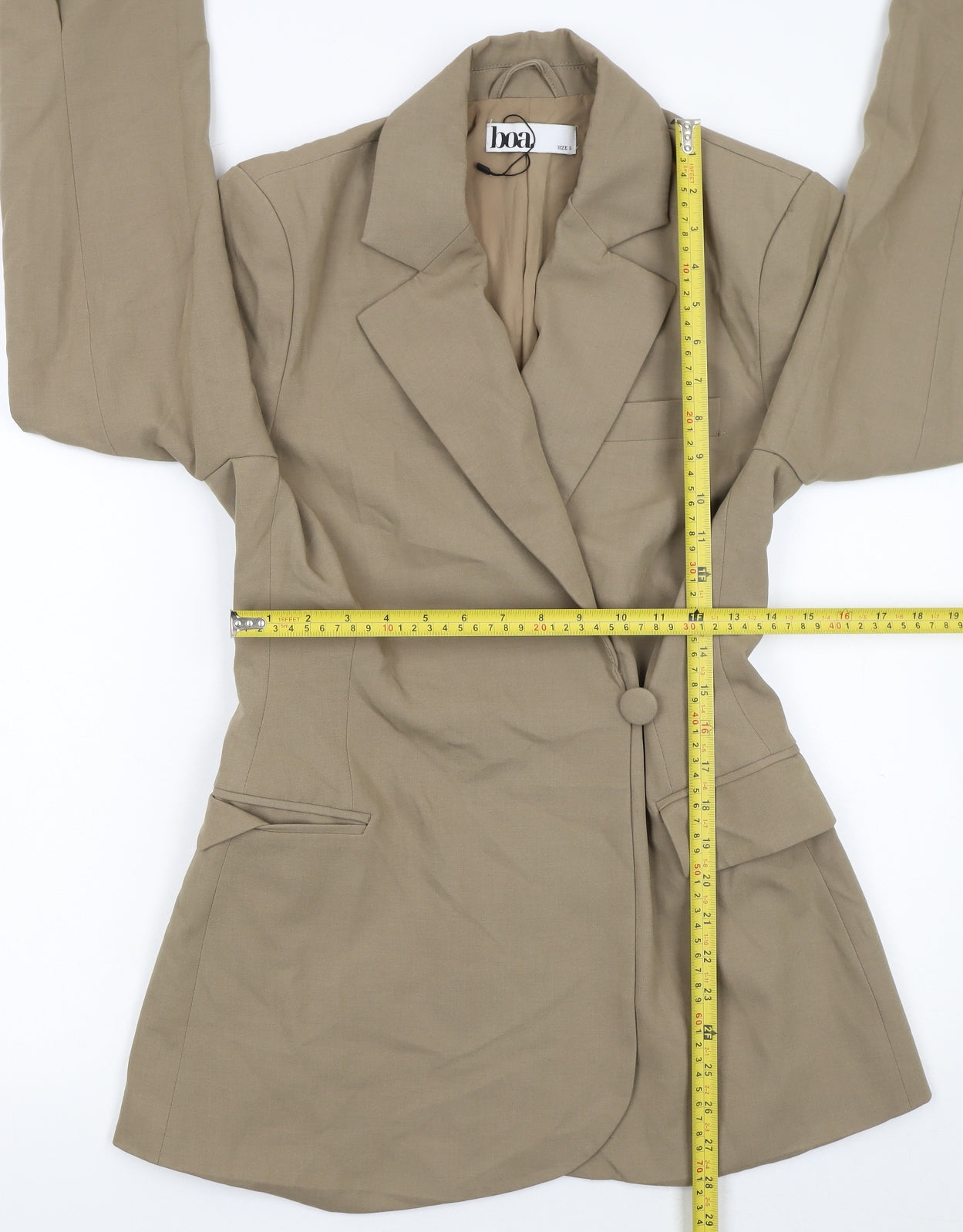 Boa Women Beige Single Breasted Blazer Jacket Size S Wool Blend
