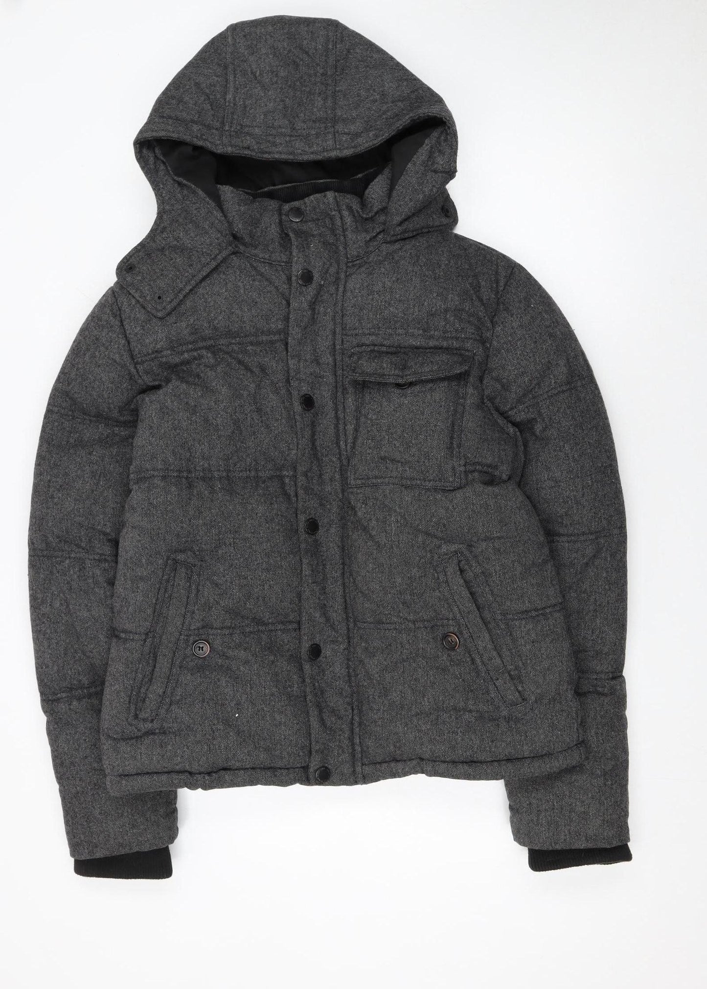 Burton Menswear Men Grey Hooded Puffer Jacket Medium