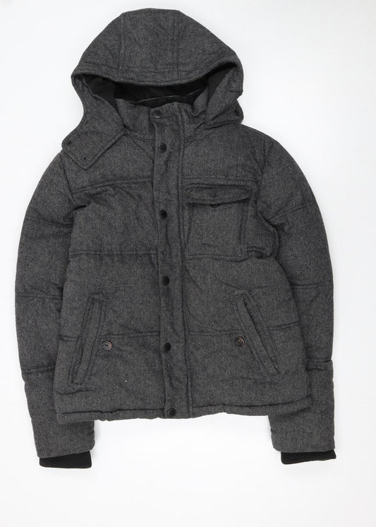 Burton Menswear Men Grey Hooded Puffer Jacket Medium