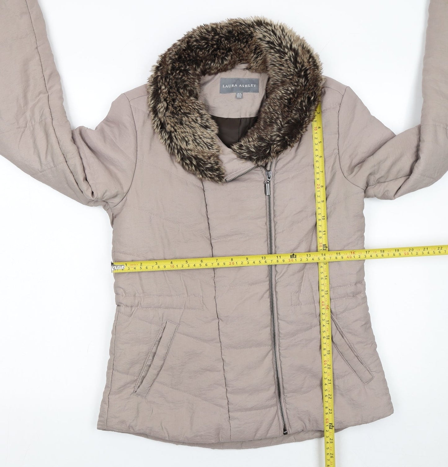 Laura Ashley Women’s Beige Faux Fur Collar Puffer Jacket UK 8