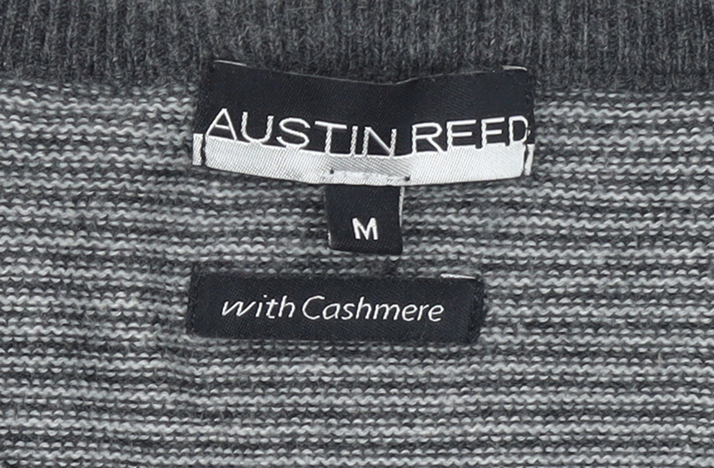 Austin Reed Men’s Grey Striped V-Neck Cashmere Blend Jumper M