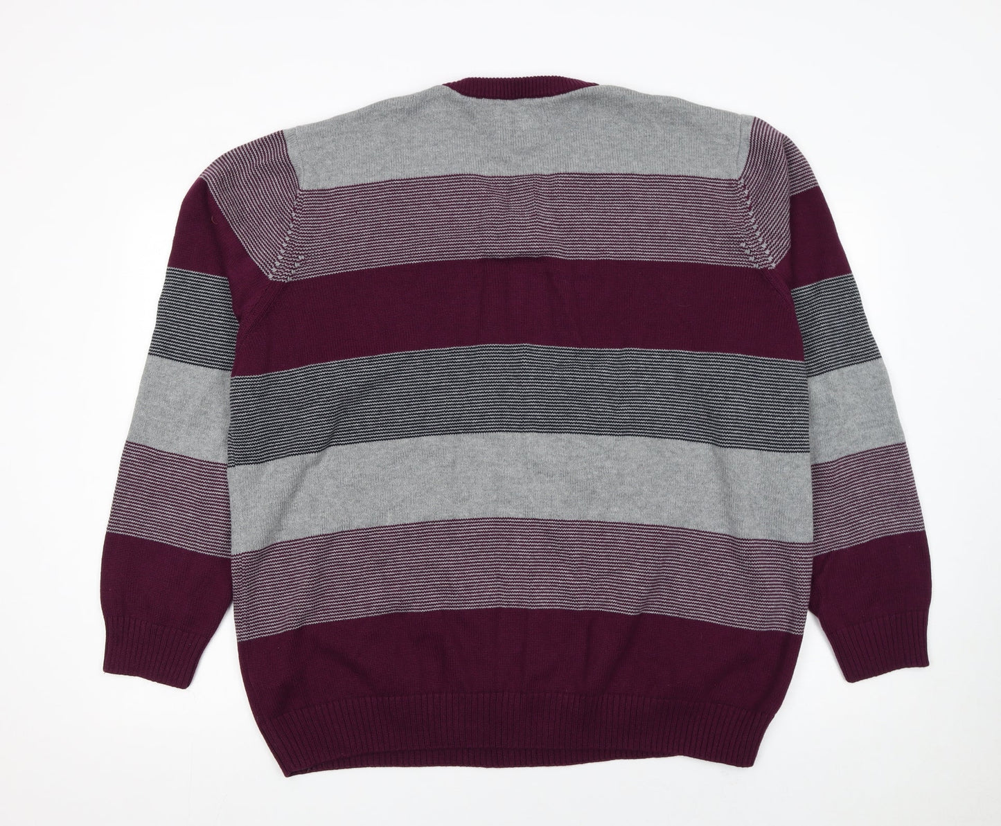 Maine New England Men’s XL Grey Stripe Cotton V-Neck Jumper