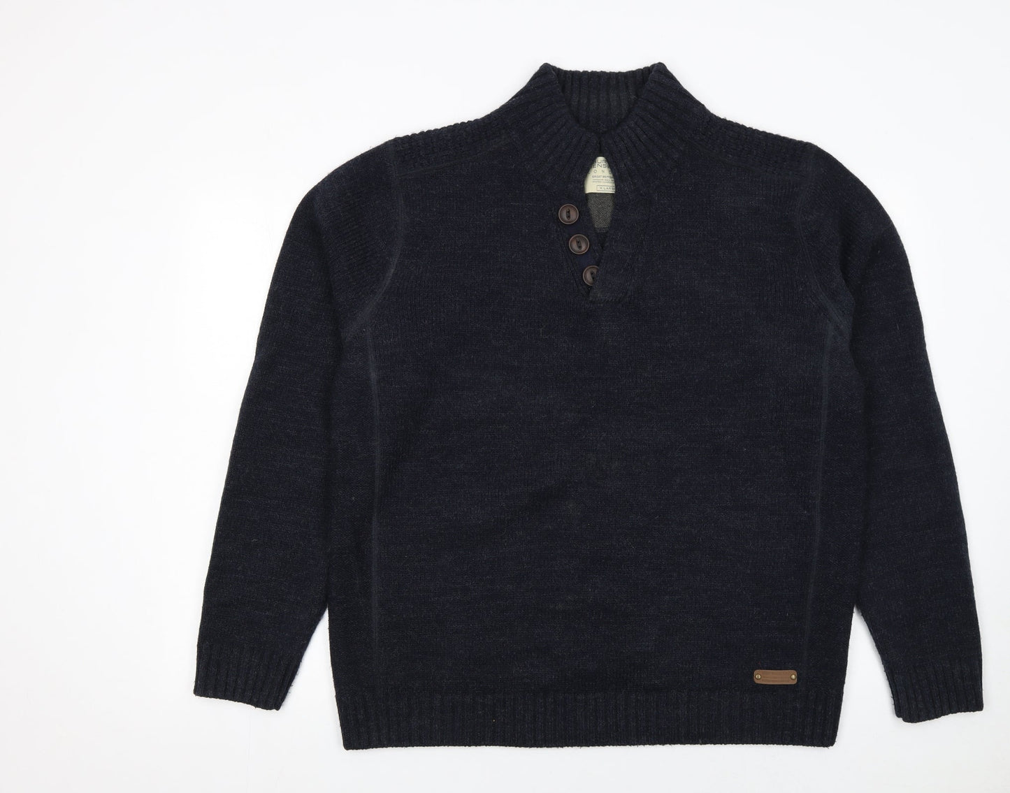 Burton Menswear Men’s Blue XL Henley Wool Blend Jumper