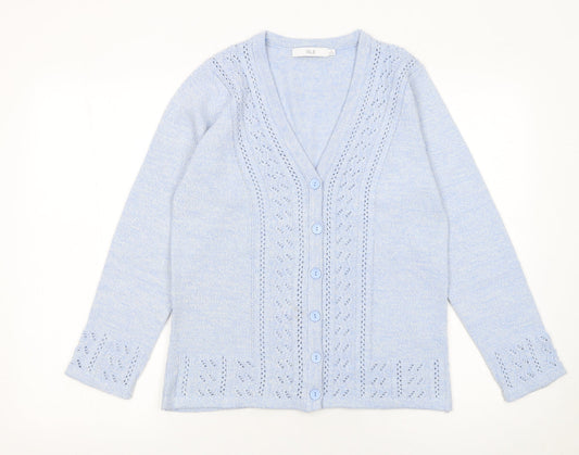 Isle Women Blue Cardigan Size 10-12 Acrylic Knit V-Neck