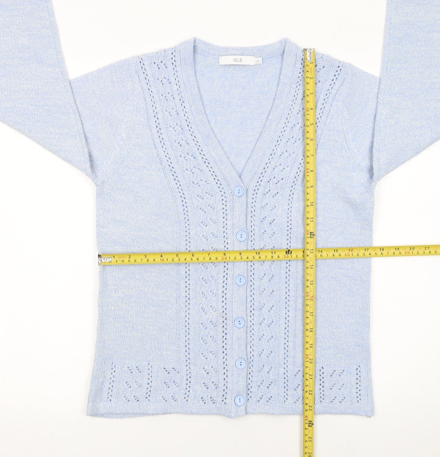 Isle Women Blue Cardigan Size 10-12 Acrylic Knit V-Neck