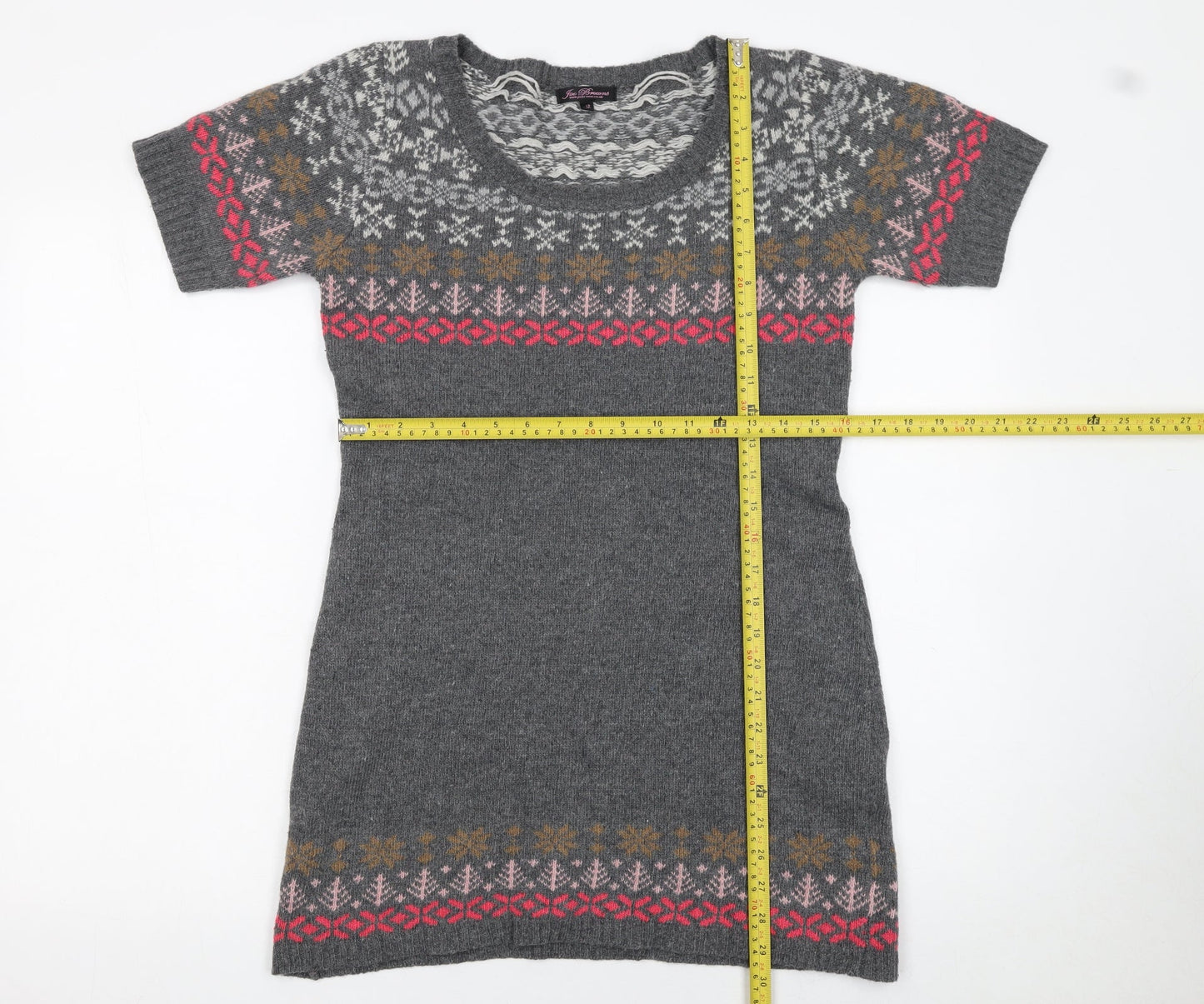 Joe Browns Women's Grey Fair Isle Knit Jumper Dress Size 12