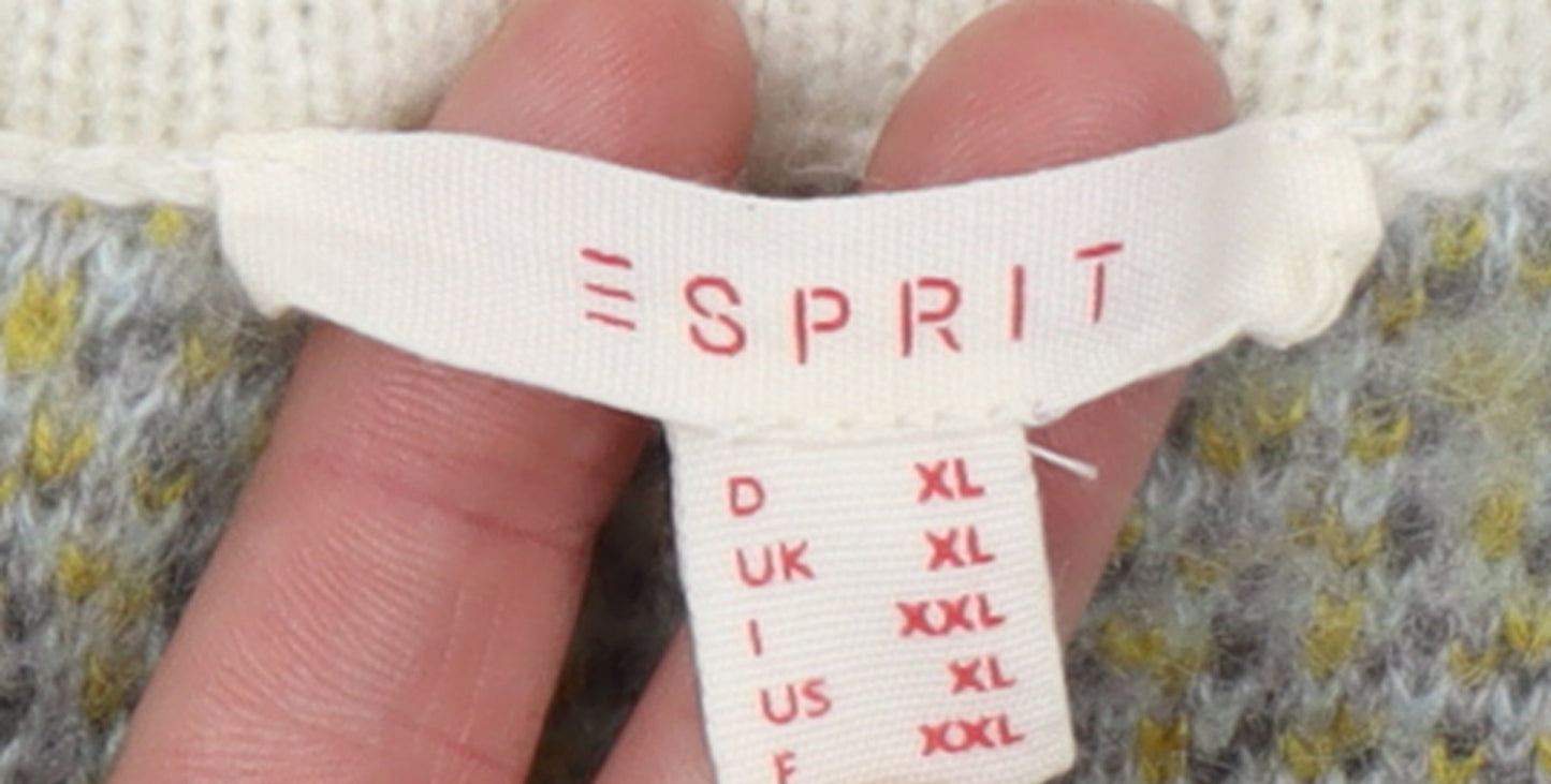 Esprit Women Ivory Check Knit Pullover Jumper XL
