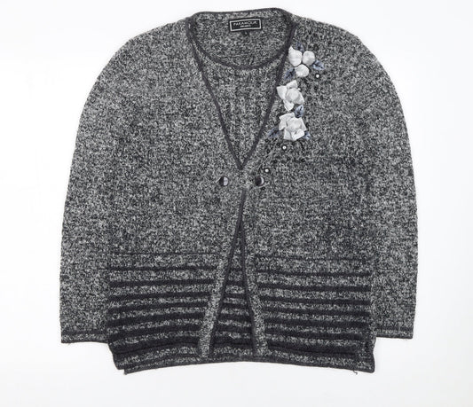 Paramour Women’s Grey Angora Blend Cardigan with Floral Embellishment Size L