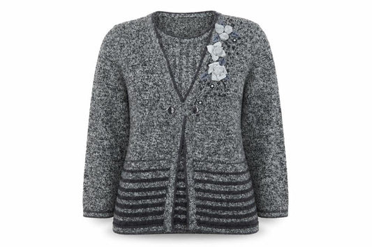 Paramour Women’s Grey Angora Blend Cardigan with Floral Embellishment Size L