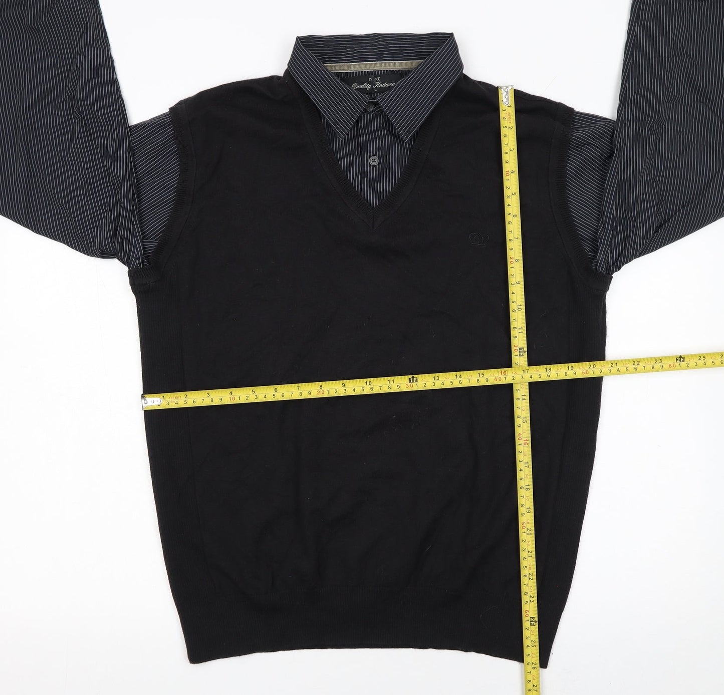 Next Men's Black V-Neck Pullover Jumper Size L Cotton Knit