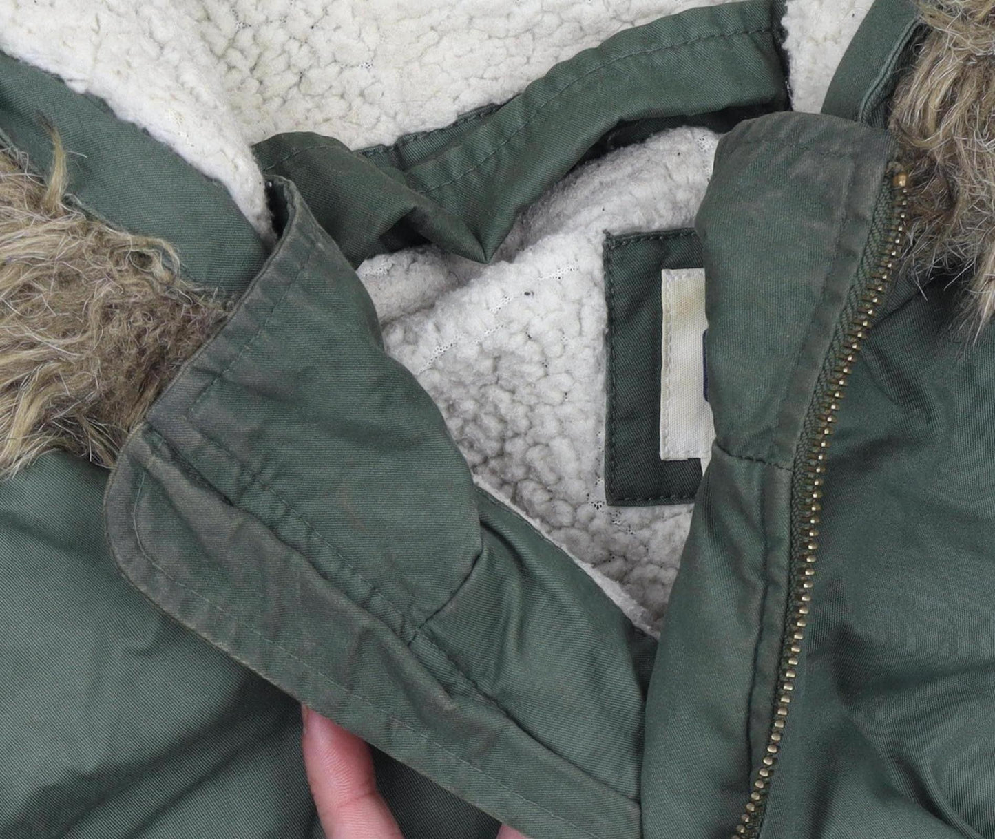 GAP Women’s Green Faux Fur Hooded Cotton Parka Coat Size L