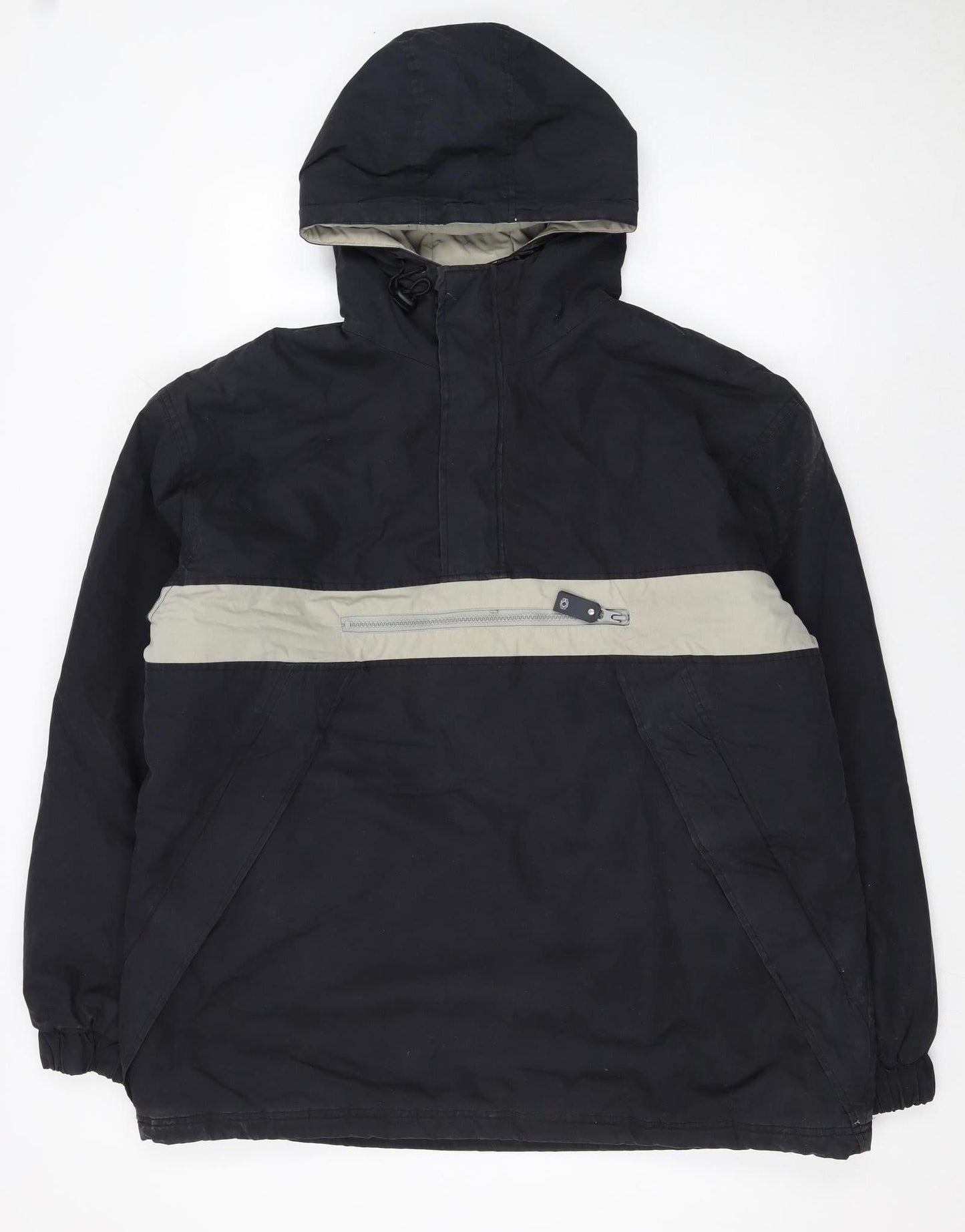 H·K·A Mens Black Hooded Anorak Jacket M Cotton Blend Outdoor