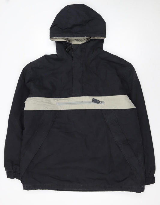 H·K·A Mens Black Hooded Anorak Jacket M Cotton Blend Outdoor