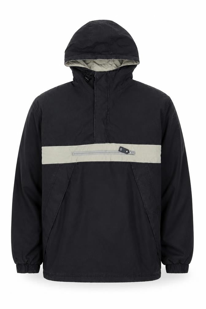 H·K·A Mens Black Hooded Anorak Jacket M Cotton Blend Outdoor