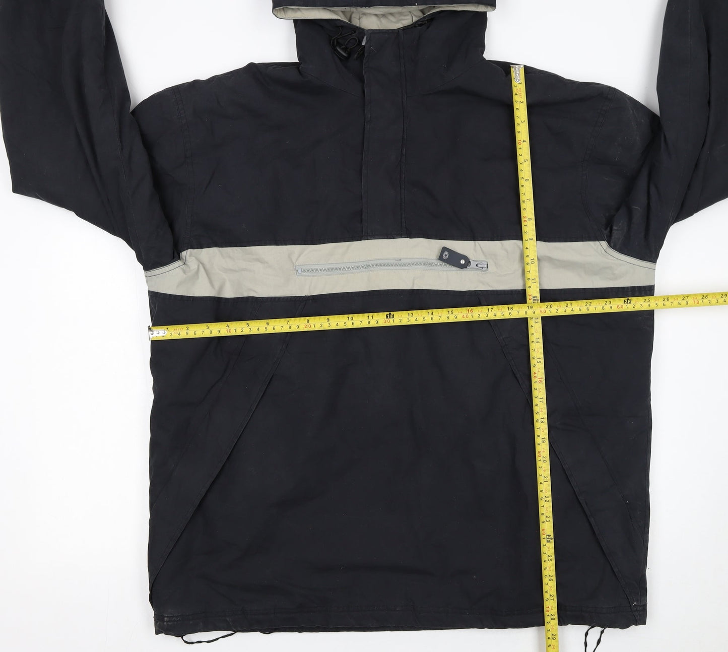 H·K·A Mens Black Hooded Anorak Jacket M Cotton Blend Outdoor