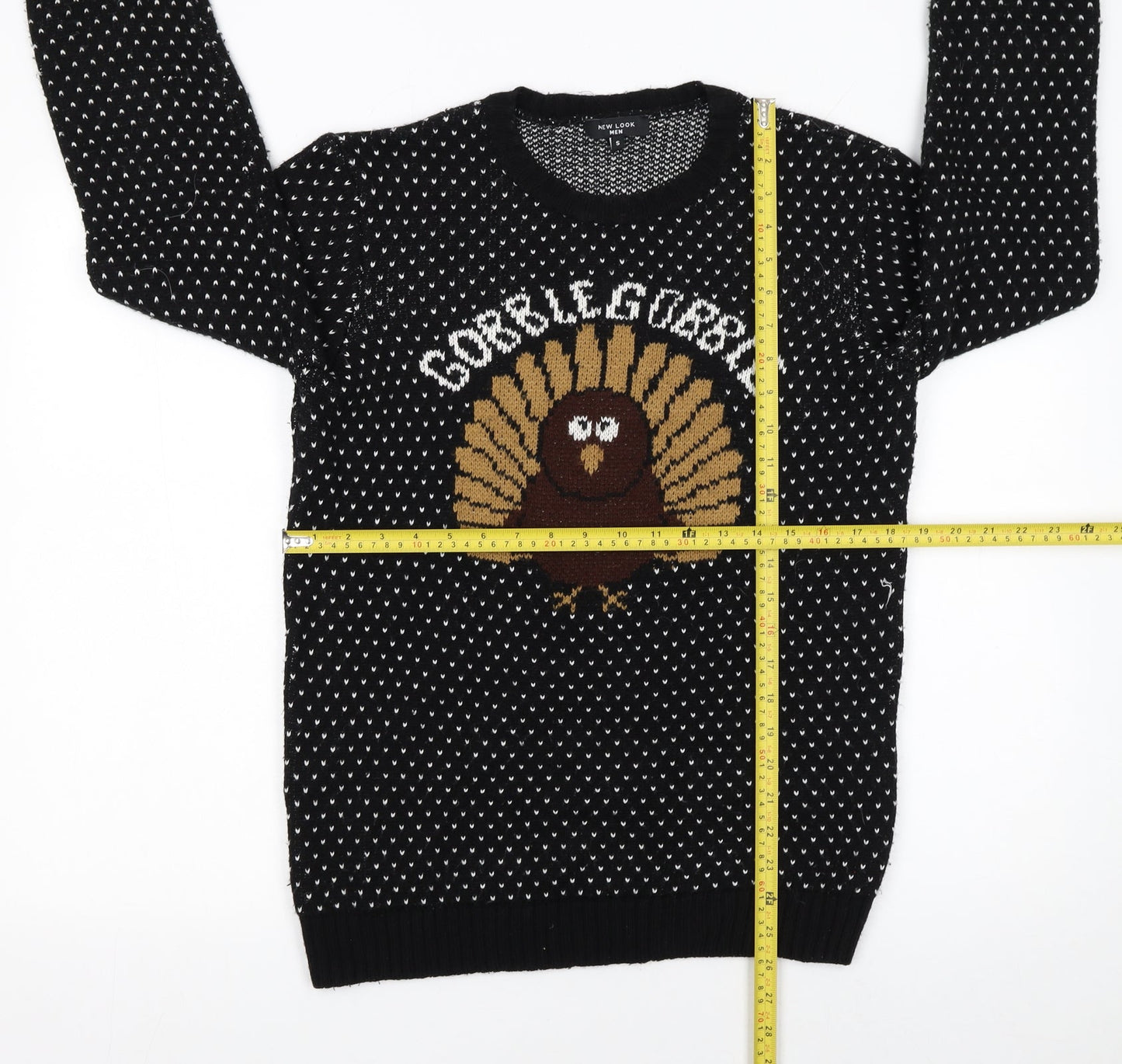 New Look Men Black Small Gobble Gobble Turkey Knit Jumper