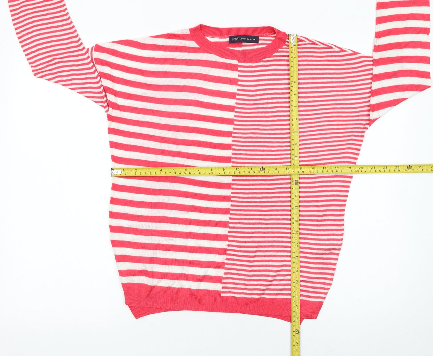 Marks and Spencer Womens Red Striped Knit Jumper Size M
