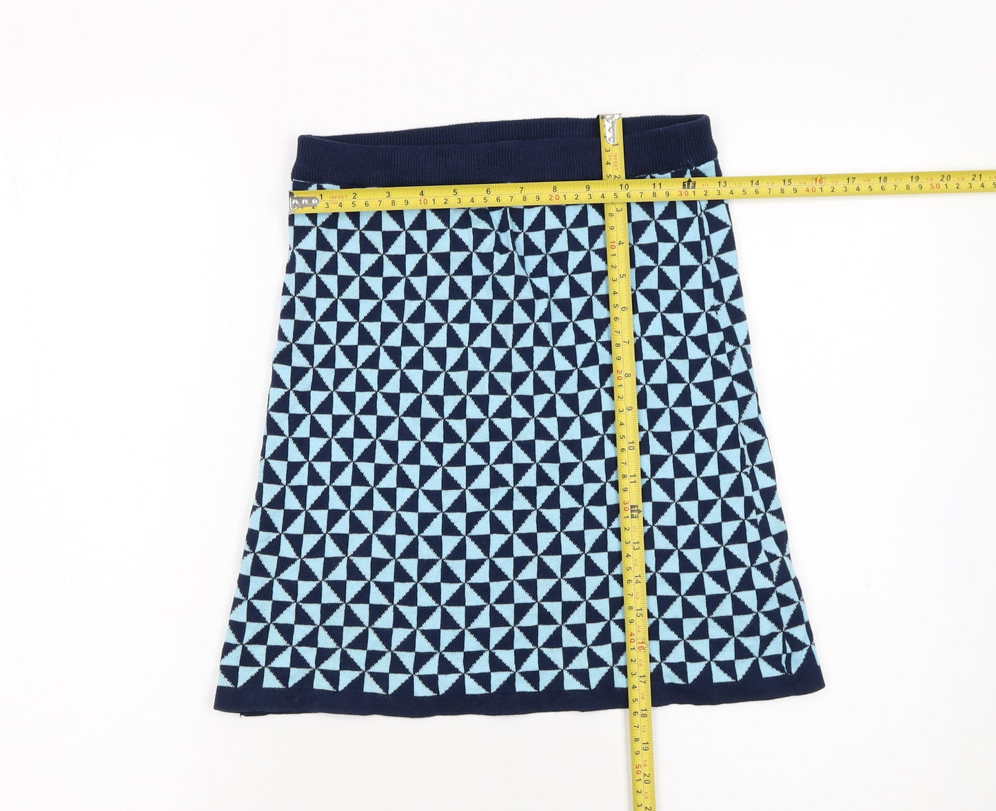 Kling Women Blue Geometric A-Line Knit Skirt Size 12