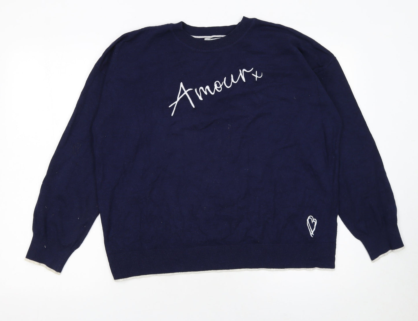 Oasis Women Blue 'Amour' Crew Neck Long Sleeve Pullover Jumper L