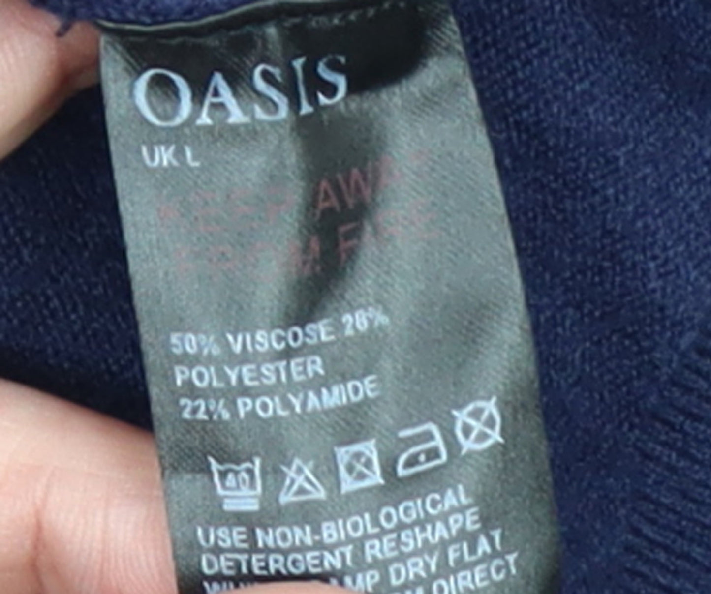 Oasis Women Blue 'Amour' Crew Neck Long Sleeve Pullover Jumper L