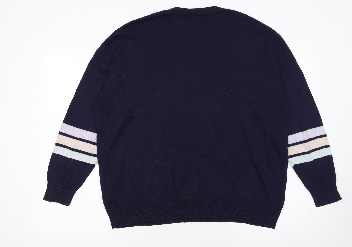 NEXT Women’s Blue Sequin Heart Striped Crew Neck Jumper Size L