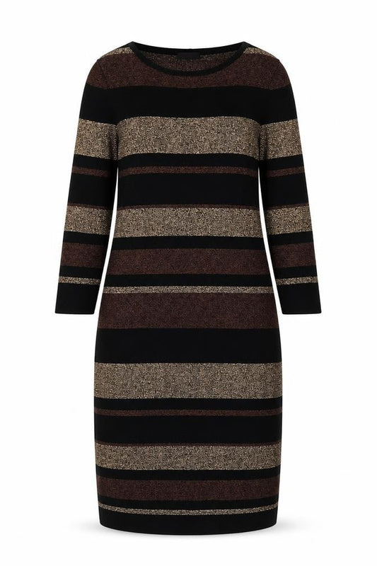 M&Co Women’s Bronze Black Striped Knit Bodycon Dress Size 10