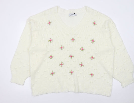 In The Style Women’s Ivory Floral Embroidered Knit Jumper UK 20