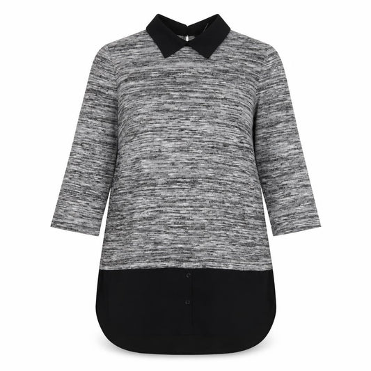 Front view of Roman Women’s Grey Collared Tunic Jumper, size UK 12, 3/4 Sleeve