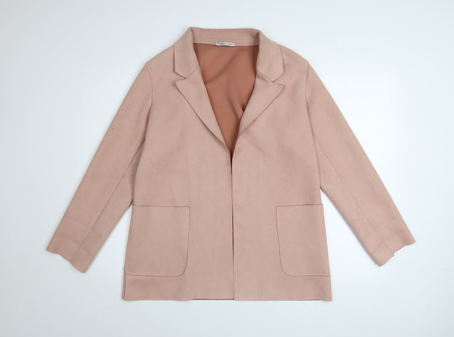 Zara Women Pink Suede Mid-Length Blazer Jacket Size 12