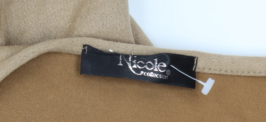 Nicole Collection Women Beige Longline Coatigan XL Open Front Suede Look