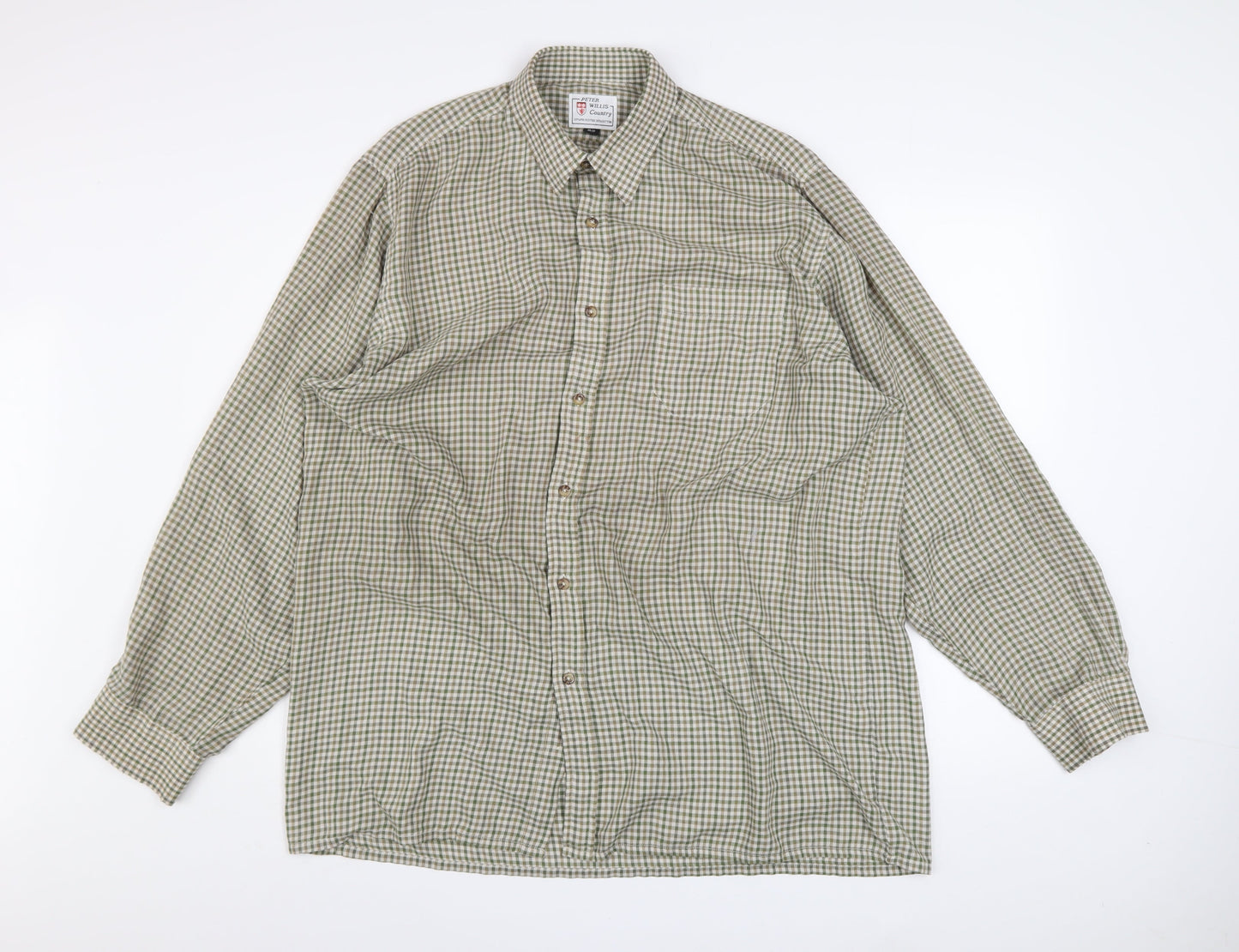 Peter Willis Country Men's Green Check Long Sleeve 16.5in Button-Up Shirt
