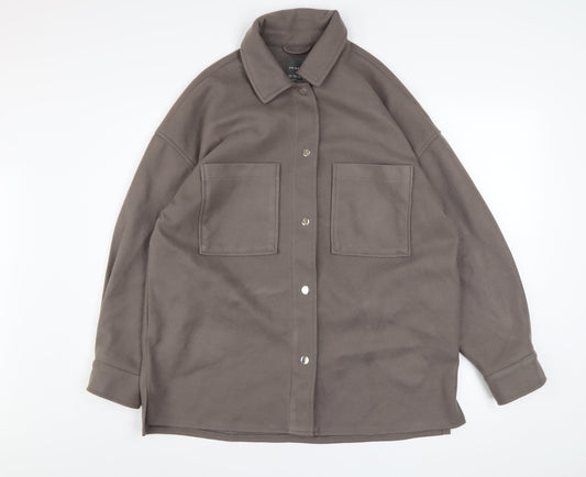 Primark Women Brown Fleece Button Casual Jacket Size S