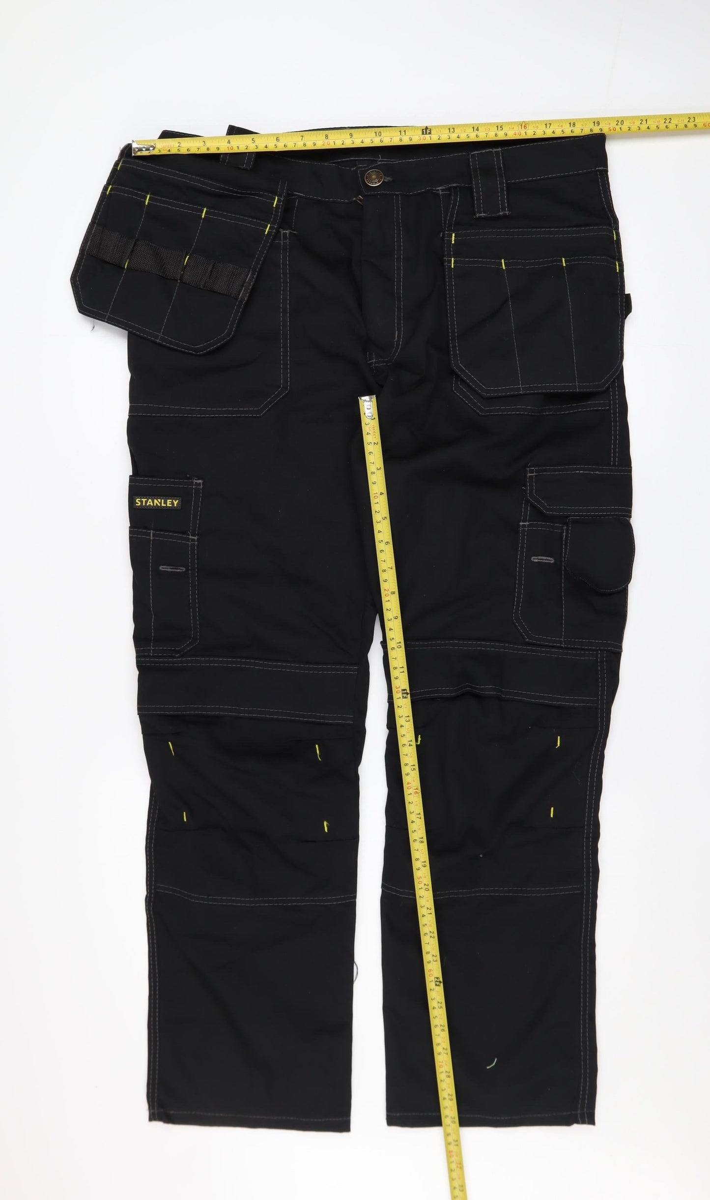 Stanley Men's Black Cargo Work Trousers W38 L31 Durable Canvas