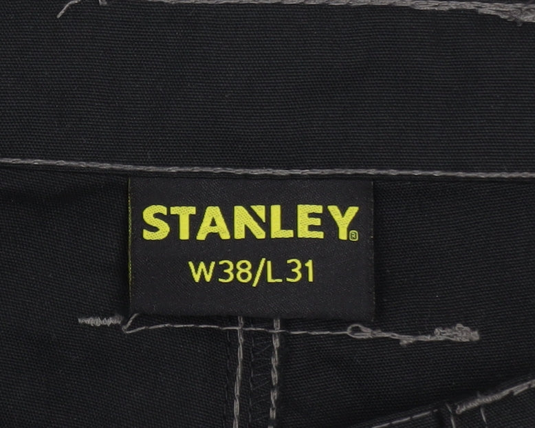 Stanley Men's Black Cargo Work Trousers W38 L31 Durable Canvas