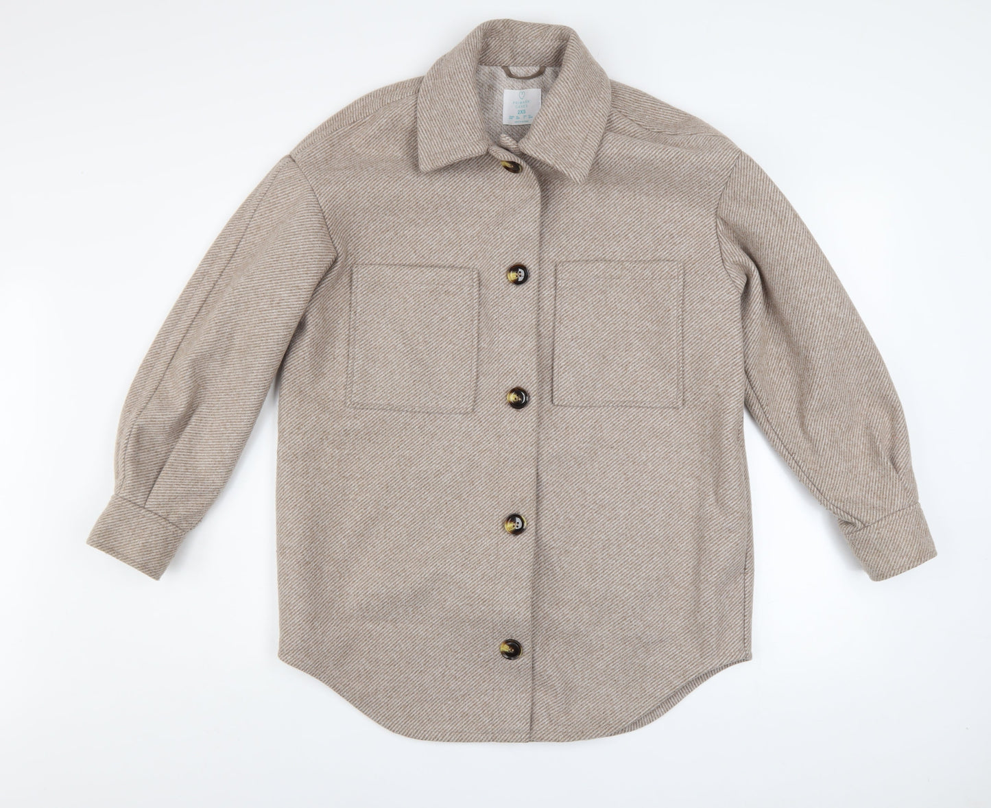 Primark Women Beige Herringbone Wool Blend Shacket Jacket 2XS