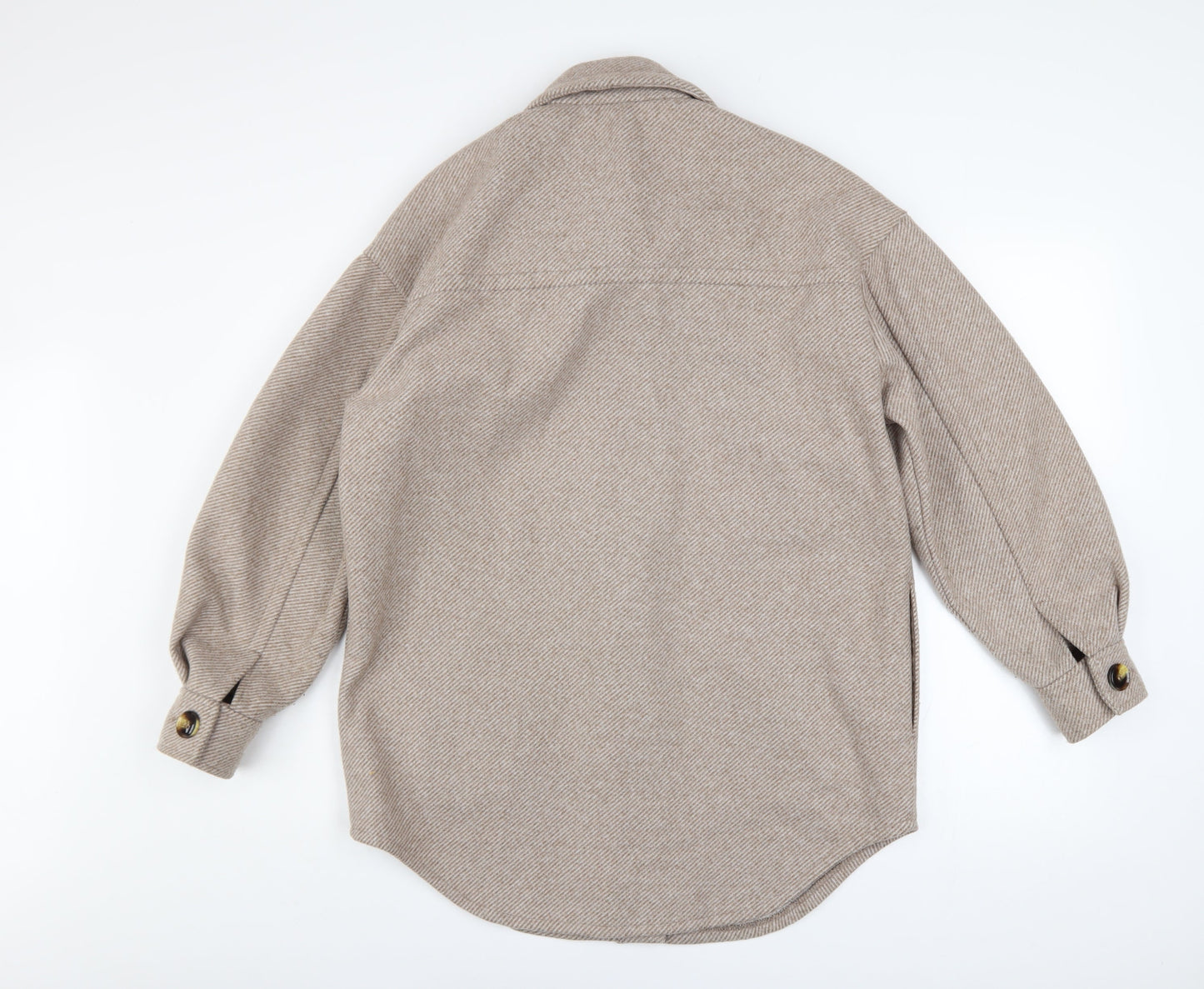 Primark Women Beige Herringbone Wool Blend Shacket Jacket 2XS