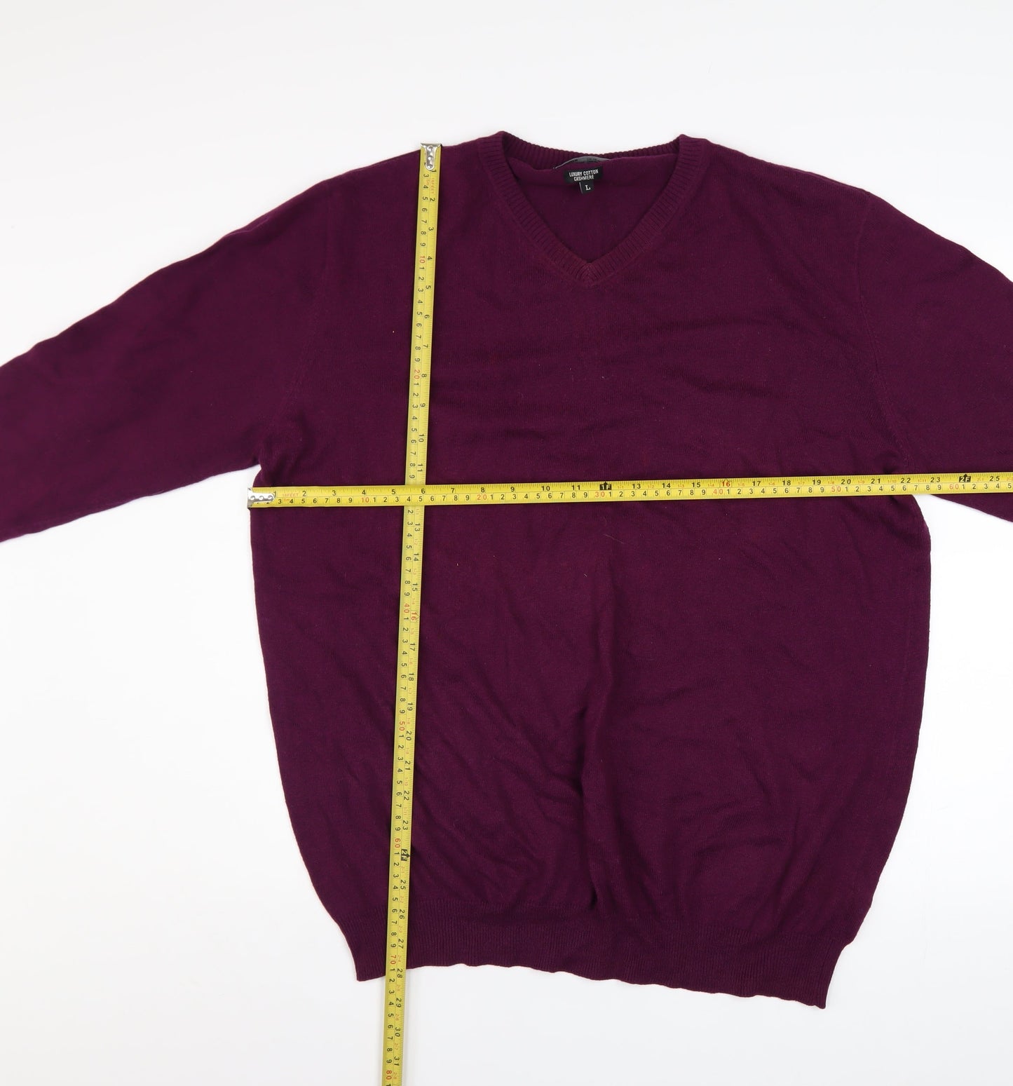 Sandstone & Co. Men’s Purple Cotton Cashmere V-Neck Jumper L