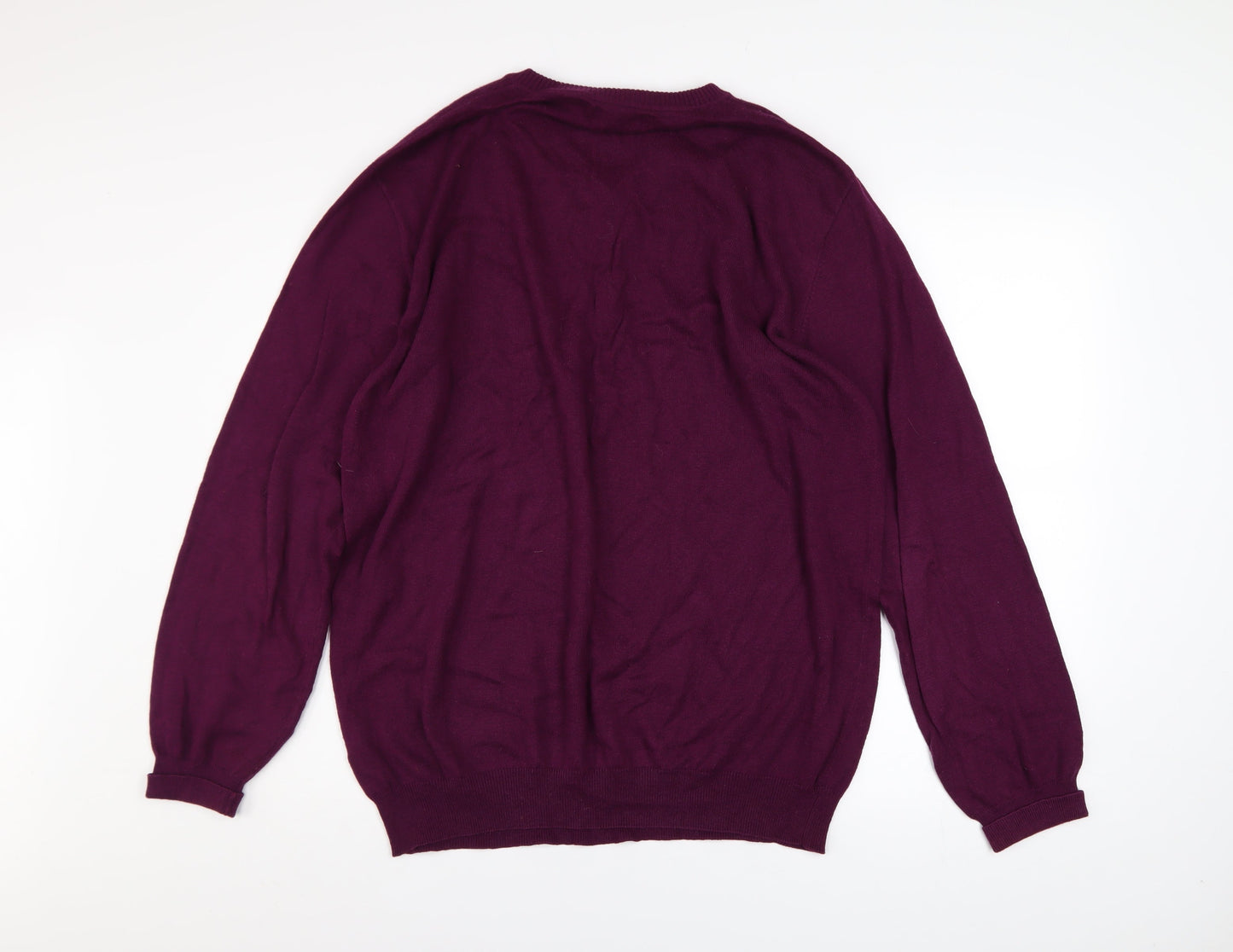 Sandstone & Co. Men’s Purple Cotton Cashmere V-Neck Jumper L