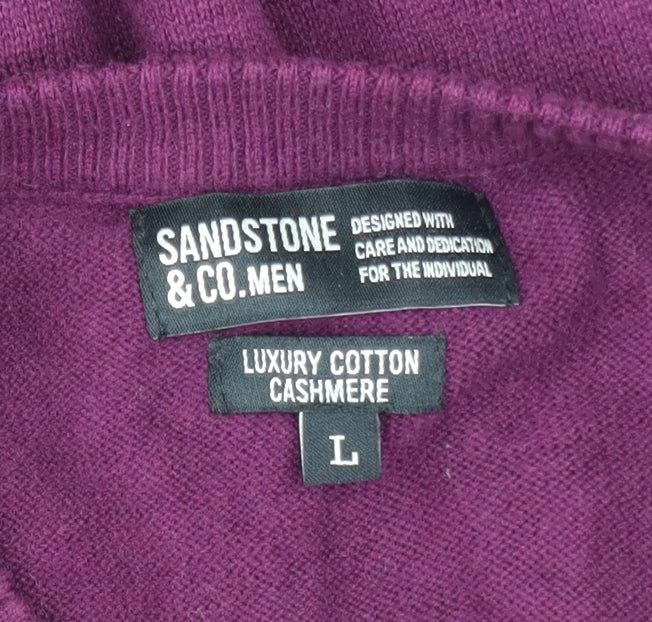 Sandstone & Co. Men’s Purple Cotton Cashmere V-Neck Jumper L