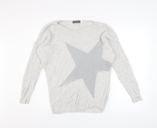 Mint Velvet Women's Grey Star Cotton Blend Pullover Jumper Size S